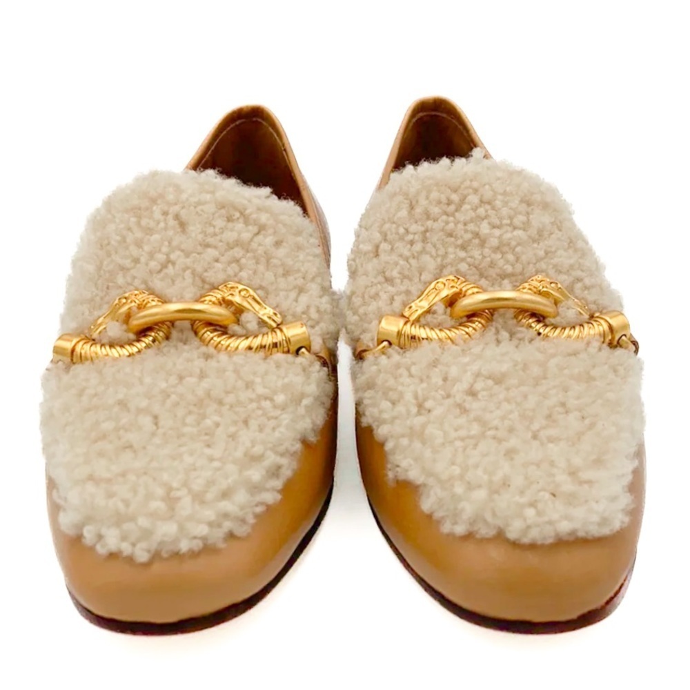 Tory Burch Jessa Shearling Tan Beige Loafer Flats 6